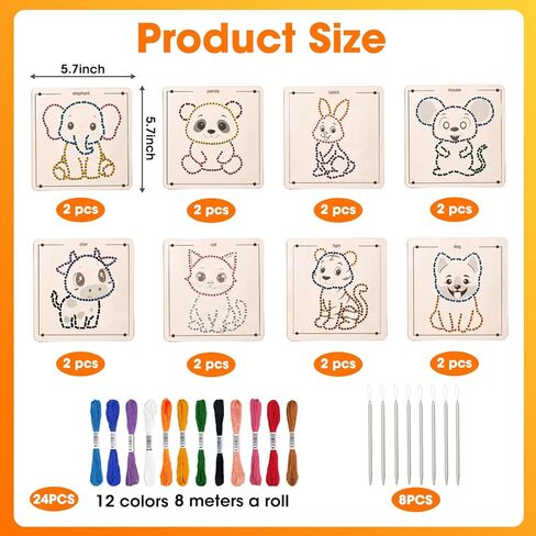 Ukontagood 16 Pack Montessori Wooden Lacing Toys, Sewing Kit Fine Motor Skill Busy Board, Sewing Lacing Weaving Wooden Boards for Toddlers and Kids in Saudi Arabia