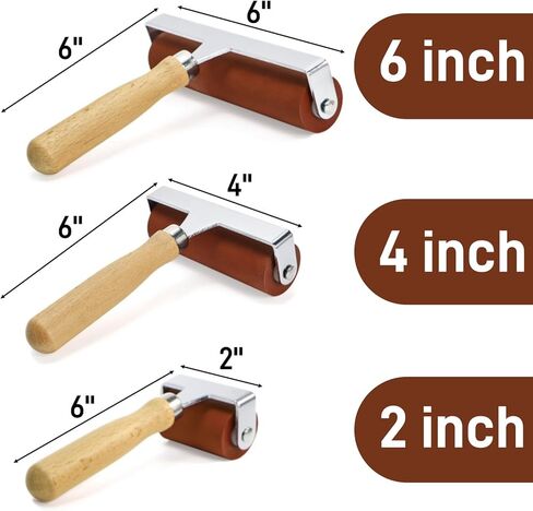 Pumtus 3 Sizes Rubber Brayer Roller, 6,4,2 Inch Soft Printmaking Brayer Tool with Wood Handle, Vinyl Paint Roller for Crafting, Art Paint Brush for Stamping, Wallpapers, Tape, Ink, Gluing, Scrapbook in Saudi Arabia