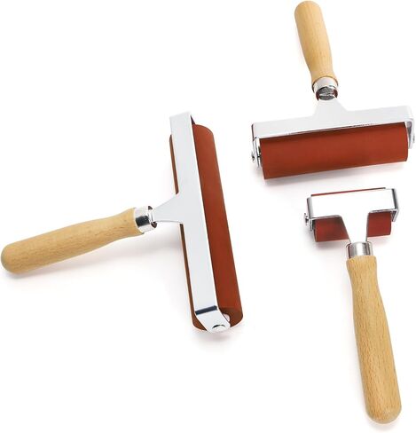 Pumtus 3 Sizes Rubber Brayer Roller, 6,4,2 Inch Soft Printmaking Brayer Tool with Wood Handle, Vinyl Paint Roller for Crafting, Art Paint Brush for Stamping, Wallpapers, Tape, Ink, Gluing, Scrapbook in Saudi Arabia