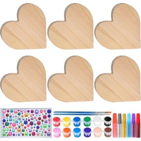 مجموعة طلاء القلب الخشبي لعيد الحب، 6 قلوب خشبية غير مكتملة مع مجموعة طلاء حرفية لأنشطة الأزواج، علامات قلب فارغة للحرف اليدوية اليدوية، ديكور شخصي لسطح الطاولة وهدية رومانسية in Kuwait