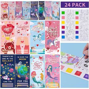 هدايا عيد الحب للأطفال 24 حزمة بطاقات عيد الحب مع كتب التلوين المائية للبنين بنات كتاب الرسم بالألوان المائية للأطفال الصغار عيد الحب تبادل المدرسة هدية الفصول الدراسية الطرف تفضل in Kuwait