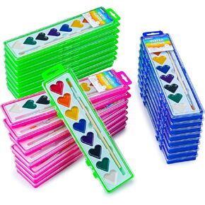 Watercolor Paint Sets, 24 pack 8 Colors Heart Washable Paint Sets,Wooden Brushes, Idear Valentines Day Gift for Preschool Classroom, Art School, Birthday Party in Kuwait