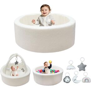 حفرة كرات الأطفال مع 5 ألعاب معلقة وقوس لعب قابل للإزالة للأطفال الصغار، مركز أنشطة إسفنجي ناعم للبنات والأولاد، هدية رائعة، سهلة التجميع والتنظيف، تيدي وايت in Kuwait