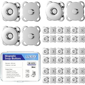 30 Sets Magnetic Snap Buttons, 0.55 Inch 14mm Strong Fasteners for Purses, Bags, Clothing, Sewing DIY Crafts, Zinc Alloy Invisible Clasps (Silver) in Kuwait