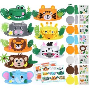 Naozinebi 8 Sets Jungle Animal Felt Sewing Craft Kit Make Your Own Zoo Hat Woodland Animal DIY Bonnet Art Set for Safari Birthday Party Favors Classroom Activities Supplies in Kuwait