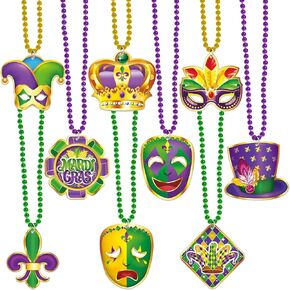 Omgouue 18pcs Mardi Gras Carnival Bead Pendant Necklace for Party Costume Accessories Party Decor in Kuwait
