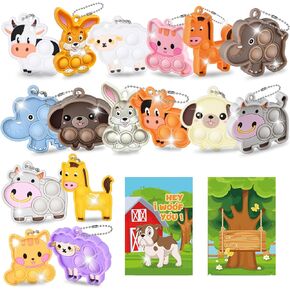 32 Packs Valentine's Day Gifts for Kids Sensory Pop Fidgets Toys Mini Farm Animal Keychains Bulk Party Favors for Toddlers Girls Boys School Classroom Prizes Exchange Birthday Goodie Bag Stuffers in Kuwait