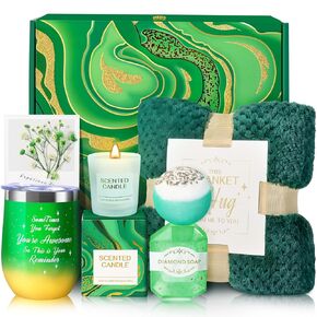 Birthday Gifts for Women, Green Warm Spring Get Well Soon Self Care Retirement Inspirational Gifts Basket with Flannel Blanket for Mom, Grandma, Sister, Wife, Girlfriend, Anniversary in Saudi Arabia