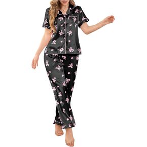 WDIRARA Women's 2 Piece Pajama Pants Set Cow Print Round Neck Short Sleeve Tee Top with Pants in Kuwait