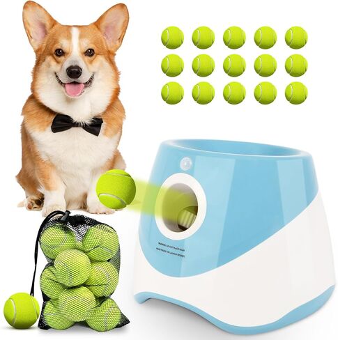 Dollate Automatic Ball Launcher for Small Dogs,Interactive Toys Dog Ball Thrower Machine with 10-30Ft 3 Launching Distance,Indoor & Outdoor with 15 Mini Tennis Balls (2 inch),Blue in Kuwait