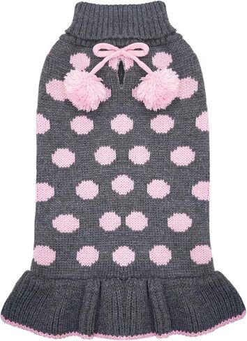 KYEESE Valentines Dog Sweater Dress, Warm Dog Sweaters for Small Dogs Girl Dogs Clothes, Pullover Cozy Knit Pet Apparel with Leash Hole, Pink Dot, M in Saudi Arabia