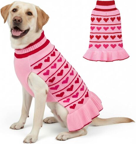KYEESE Valentines Dog Sweater Dress, Warm Dog Sweaters for Small Dogs Girl Dogs Clothes, Pullover Cozy Knit Pet Apparel with Leash Hole, Pink Dot, M in Saudi Arabia