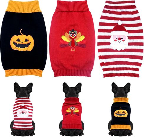 Valentine’s Day Dog Sweater 3 Pack – Dog Valentines Outfit, St. Patrick’s Day Dogs Clothes & Football pet Jersey for Small Dogs Boy Girl, Puppy Valentines Sweaters Set(M) in Kuwait