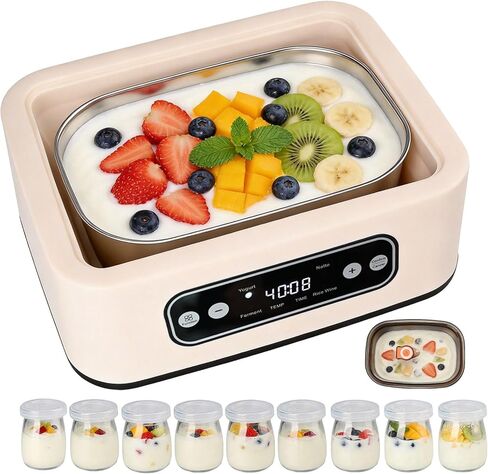 Yogurt Maker with, Real-Time Countdown, Temp & Timer Control (1-99h),Temp Control 21°C-48°C, 1.6L Stainless Steel Inner Pot + 9 Dishwasher-Safe Jars – Effortless Homemade Greek & Probiotic Yogurt in Saudi Arabia