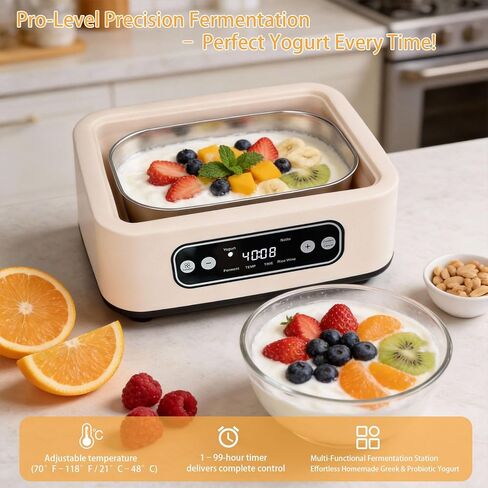 Yogurt Maker with, Real-Time Countdown, Temp & Timer Control (1-99h),Temp Control 21°C-48°C, 1.6L Stainless Steel Inner Pot + 9 Dishwasher-Safe Jars – Effortless Homemade Greek & Probiotic Yogurt in Saudi Arabia