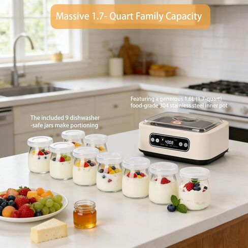 Yogurt Maker with, Real-Time Countdown, Temp & Timer Control (1-99h),Temp Control 21°C-48°C, 1.6L Stainless Steel Inner Pot + 9 Dishwasher-Safe Jars – Effortless Homemade Greek & Probiotic Yogurt in Saudi Arabia