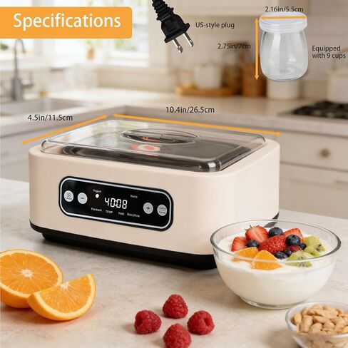 Yogurt Maker with, Real-Time Countdown, Temp & Timer Control (1-99h),Temp Control 21°C-48°C, 1.6L Stainless Steel Inner Pot + 9 Dishwasher-Safe Jars – Effortless Homemade Greek & Probiotic Yogurt in Saudi Arabia