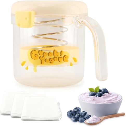 Greek Yogurt Strainer with Lid, Reusable Yogurt Filter with Ultra Fine Mesh to Makes small batches of Thick Creamy Greek or Coconut Yogur-t Cheese Soy Milk(COLOR:yellow) in Saudi Arabia