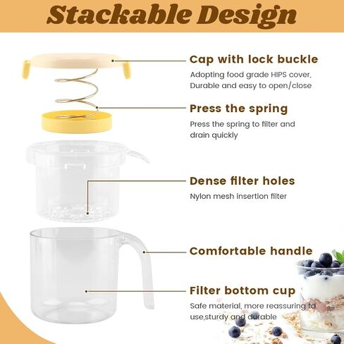 Greek Yogurt Strainer with Lid, Reusable Yogurt Filter with Ultra Fine Mesh to Makes small batches of Thick Creamy Greek or Coconut Yogur-t Cheese Soy Milk(COLOR:yellow) in Saudi Arabia