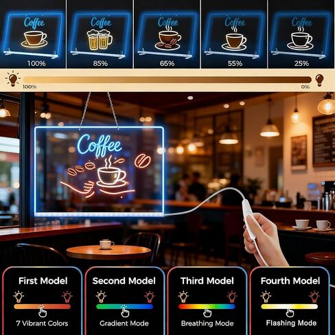 لوحة ملاحظات LED مقاس 13.7 × 10 بوصة - لوحة مسح جافة من الأكريليك المضيئة مع 7 ألوان و4 أوضاع، تتضمن محول، وسلسلة تعليق، وحامل وأقلام تحديد، ولوحة رسم للمنزل والفصل الدراسي، هدية إبداعية للمراهقين in Kuwait