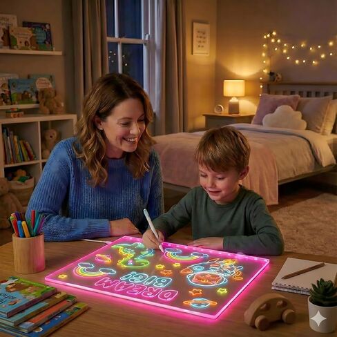 لوحة ملاحظات LED مقاس 13.7 × 10 بوصة - لوحة مسح جافة من الأكريليك المضيئة مع 7 ألوان و4 أوضاع، تتضمن محول، وسلسلة تعليق، وحامل وأقلام تحديد، ولوحة رسم للمنزل والفصل الدراسي، هدية إبداعية للمراهقين in Kuwait