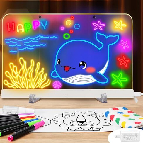 ترقية لوحة الرسم LED، لوحة خربش مضيئة قابلة للغسل، لوحة ملاحظات أكريليك قابلة للمسح الجاف، لوحة ملاحظات LED مع الألوان، صفحات التتبع، مع حامل، علامات، زجاجة رذاذ، للأطفال والبنات والأولاد والمراهقين in Kuwait