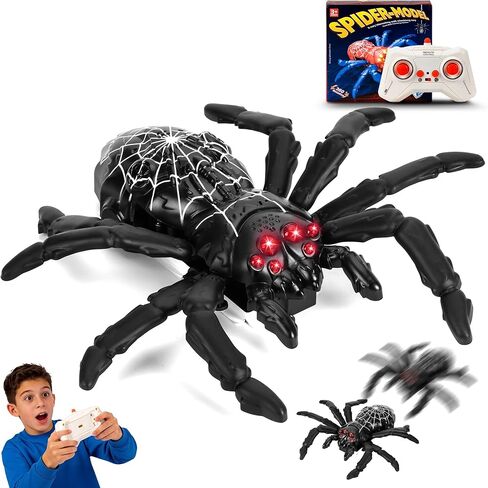 Wall Climbing Spider Remote Control Toy, RC Creepy Crawly Spider with LED Red Eyes, Climbs Walls & Ceilings, Fast Moving Prank Toy for Kids 3+, Indoor Halloween Christmas Birthday Gift (Black) in Saudi Arabia