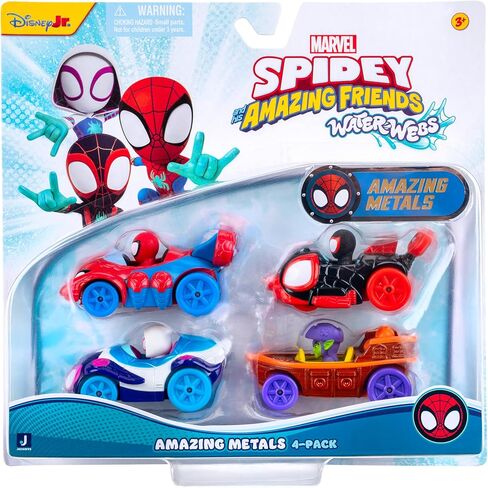 مجموعة من 4 قطع من Marvel Spidey and His Amazing Friends Amazing Metals - أربع مركبات شبكية مائية مصبوبة مقاس 3 بوصات مع شخصيات مدمجة in Kuwait