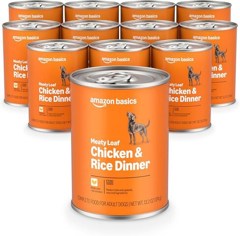 Amazon Basics Wet Dog Food Meaty Loaf Variety Pack, Filet Mignon Flavor and Chicken & Rice Dinner, Made with Real Chicken and Beef, 13.2 oz can, (6 cans of Each Flavor, 12 cans in Total) in Saudi Arabia
