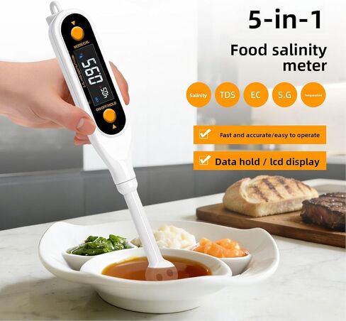 Diydeg Digital Salinity Meter for Saltwater Aquarium, 5 in 1 Salinity PH Temp EC and TDS Meter with Led Display, Digital Hydrometer Analysis, Water Quality Tester for Food in Saudi Arabia