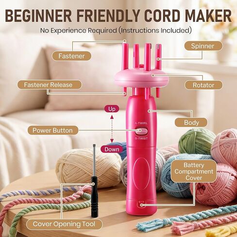 Gulfmew Portable Cord Maker & Fringe Twister, Handheld Yarn Crafting Tool for DIY Macrame & Knotting, Lightweight & Beginner-Friendly, Twisting Tassels in Seconds for Scarves(Pink) in Saudi Arabia