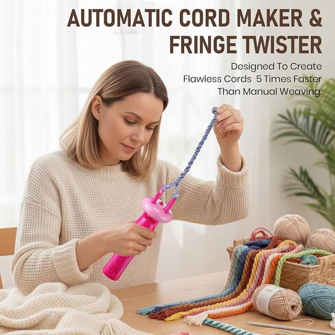 Gulfmew Portable Cord Maker & Fringe Twister, Handheld Yarn Crafting Tool for DIY Macrame & Knotting, Lightweight & Beginner-Friendly, Twisting Tassels in Seconds for Scarves(Pink) in Saudi Arabia