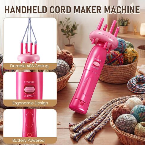 Gulfmew Portable Cord Maker & Fringe Twister, Handheld Yarn Crafting Tool for DIY Macrame & Knotting, Lightweight & Beginner-Friendly, Twisting Tassels in Seconds for Scarves(Pink) in Saudi Arabia