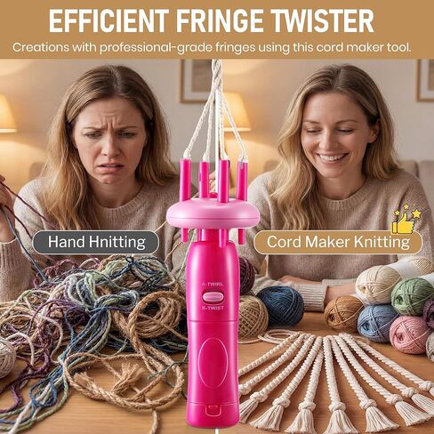 Gulfmew Portable Cord Maker & Fringe Twister, Handheld Yarn Crafting Tool for DIY Macrame & Knotting, Lightweight & Beginner-Friendly, Twisting Tassels in Seconds for Scarves(Pink) in Saudi Arabia