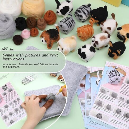 Needle Felting Kit, Animals Needle Felting Kits for Beginners, Cute Cat DIY Felting Wool and Needles Set with Instruction for Needle Felting Craft Project Needle Felting Kits for Beginners Felting in Saudi Arabia