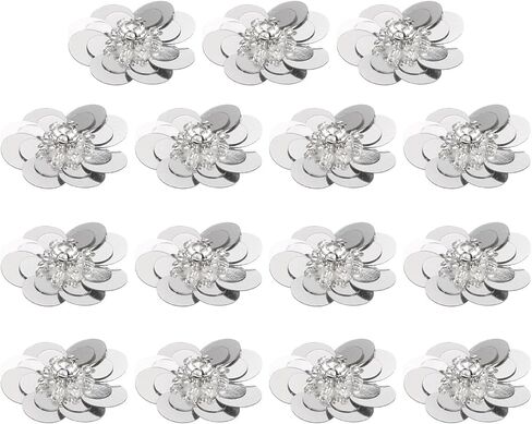 uxcell 15Pcs Sequin Beaded Flowers Patches, 30mm Handmade Paillette Crystal Applique Sewing Beaded Flower Applique for Dress Bags Headband Decor, Silver in Saudi Arabia