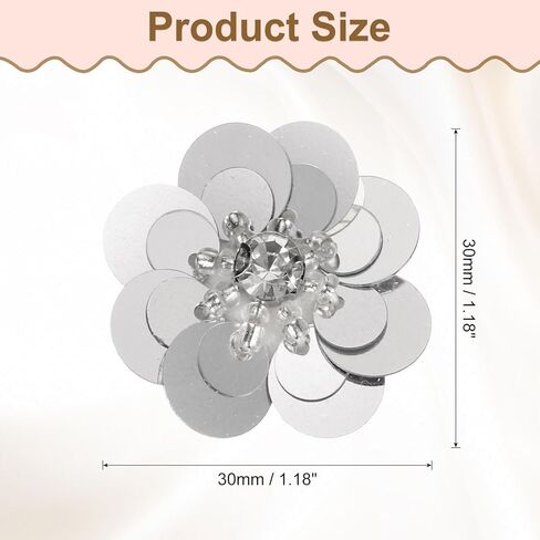 uxcell 15Pcs Sequin Beaded Flowers Patches, 30mm Handmade Paillette Crystal Applique Sewing Beaded Flower Applique for Dress Bags Headband Decor, Silver in Saudi Arabia