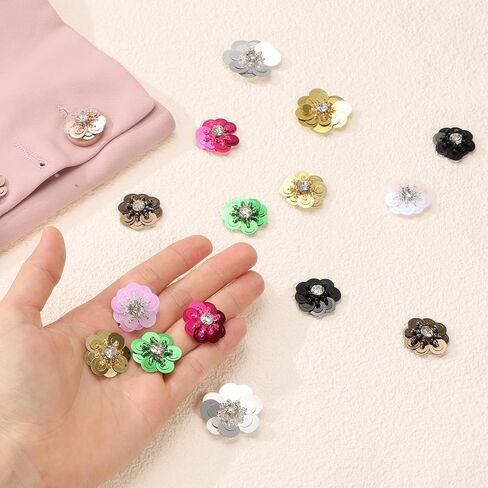 uxcell 15Pcs Sequin Beaded Flowers Patches, 30mm Handmade Paillette Crystal Applique Sewing Beaded Flower Applique for Dress Bags Headband Decor, Silver in Saudi Arabia
