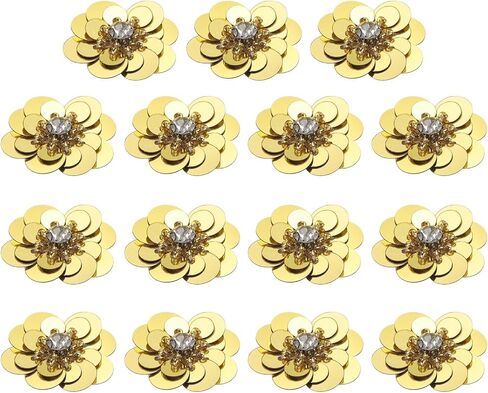 uxcell 15Pcs Sequin Beaded Flowers Patches, 30mm Handmade Paillette Crystal Applique Sewing Beaded Flower Applique for Dress Bags Headband Decor, Silver in Saudi Arabia