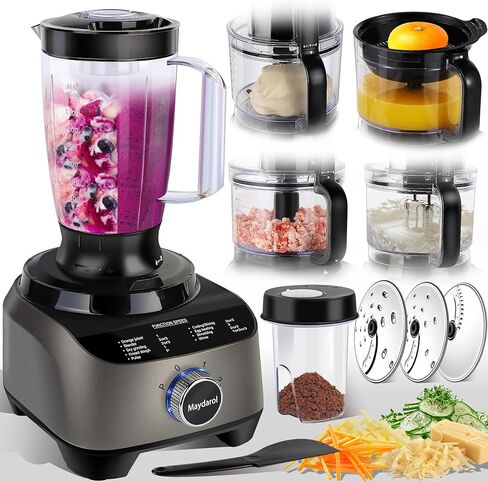 11-in-1 Food Processor and Blender Combo, 14 Cup Food Processor with Large Chute, 51 oz for Smoothies & Ice, for Chopping, Grinding, Slicing, Shredding, Purees & Dough, Dishwasher Safe in Kuwait