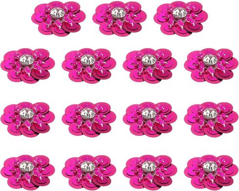 uxcell 15Pcs Sequin Beaded Flowers Patches, 30mm Handmade Paillette Crystal Applique Sewing Beaded Flower Applique for Dress Bags Headband Decor, Silver in Saudi Arabia