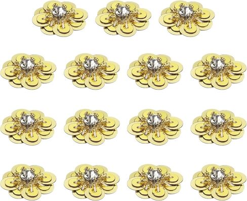 uxcell 15Pcs Sequin Beaded Flowers Patches, 30mm Handmade Paillette Crystal Applique Sewing Beaded Flower Applique for Dress Bags Headband Decor, Silver in Saudi Arabia