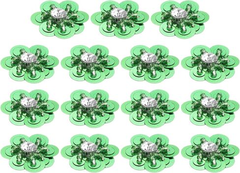 uxcell 15Pcs Sequin Beaded Flowers Patches, 30mm Handmade Paillette Crystal Applique Sewing Beaded Flower Applique for Dress Bags Headband Decor, Silver in Saudi Arabia