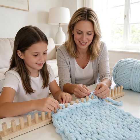 TISOFU 46 "نول بطانية مكتنزة، إطار خشبي تلوح في الأفق للبطانيات DIY، طقم حياكة يدوية بحجم قابل للتعديل، لا يتطلب إبر، حرفة غزل صديقة للمبتدئين in Kuwait