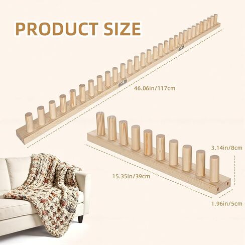 TISOFU 46 "نول بطانية مكتنزة، إطار خشبي تلوح في الأفق للبطانيات DIY، طقم حياكة يدوية بحجم قابل للتعديل، لا يتطلب إبر، حرفة غزل صديقة للمبتدئين in Kuwait