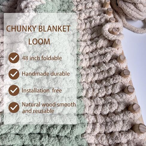 whewinhie Chunky Blanket Loom Wooden Knitting Looms, Extra Large Adjustable Foldable Design, Installation Free Chunky Blanket Making Tool 48 Inch in Kuwait
