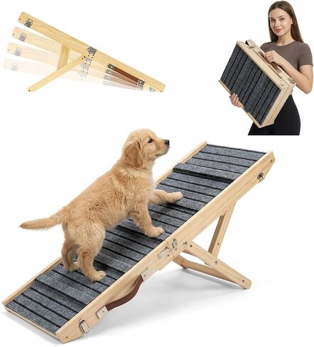 Dog Ramp for Couch, Foldable Small Dog Ramp for Low Bed, 4 Adjustable Height from 13‘‘ to 21“, Portable Stable Pet Steps with Non-Slip Pad, Pet Ramps Use for Sofa Couch Stairs in Saudi Arabia