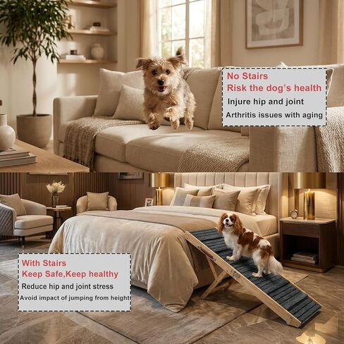 Dog Ramp for Couch, Foldable Small Dog Ramp for Low Bed, 4 Adjustable Height from 13‘‘ to 21“, Portable Stable Pet Steps with Non-Slip Pad, Pet Ramps Use for Sofa Couch Stairs in Saudi Arabia