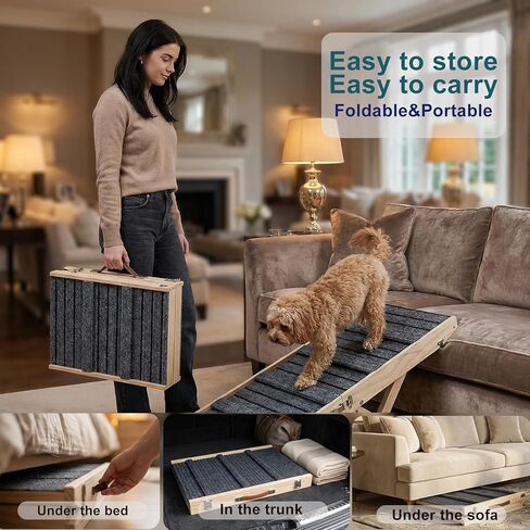 Dog Ramp for Couch, Foldable Small Dog Ramp for Low Bed, 4 Adjustable Height from 13‘‘ to 21“, Portable Stable Pet Steps with Non-Slip Pad, Pet Ramps Use for Sofa Couch Stairs in Saudi Arabia
