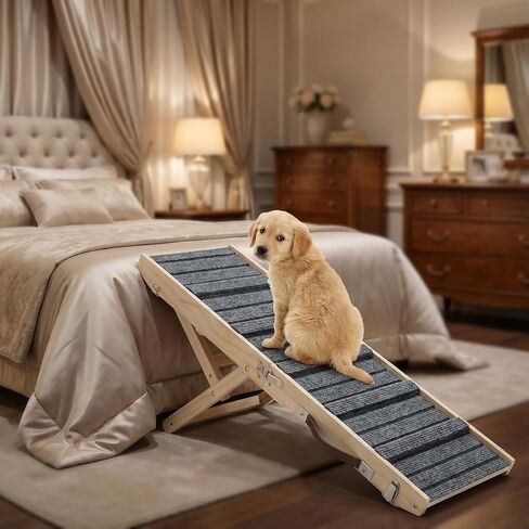 Dog Ramp for Couch, Foldable Small Dog Ramp for Low Bed, 4 Adjustable Height from 13‘‘ to 21“, Portable Stable Pet Steps with Non-Slip Pad, Pet Ramps Use for Sofa Couch Stairs in Saudi Arabia